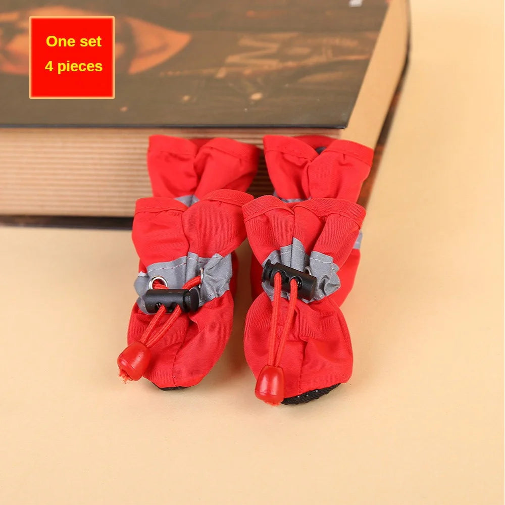 Set of four red dog rain boots