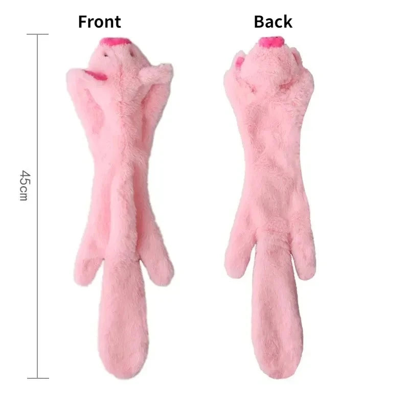 Long pink pig squeaky dog toy front and back