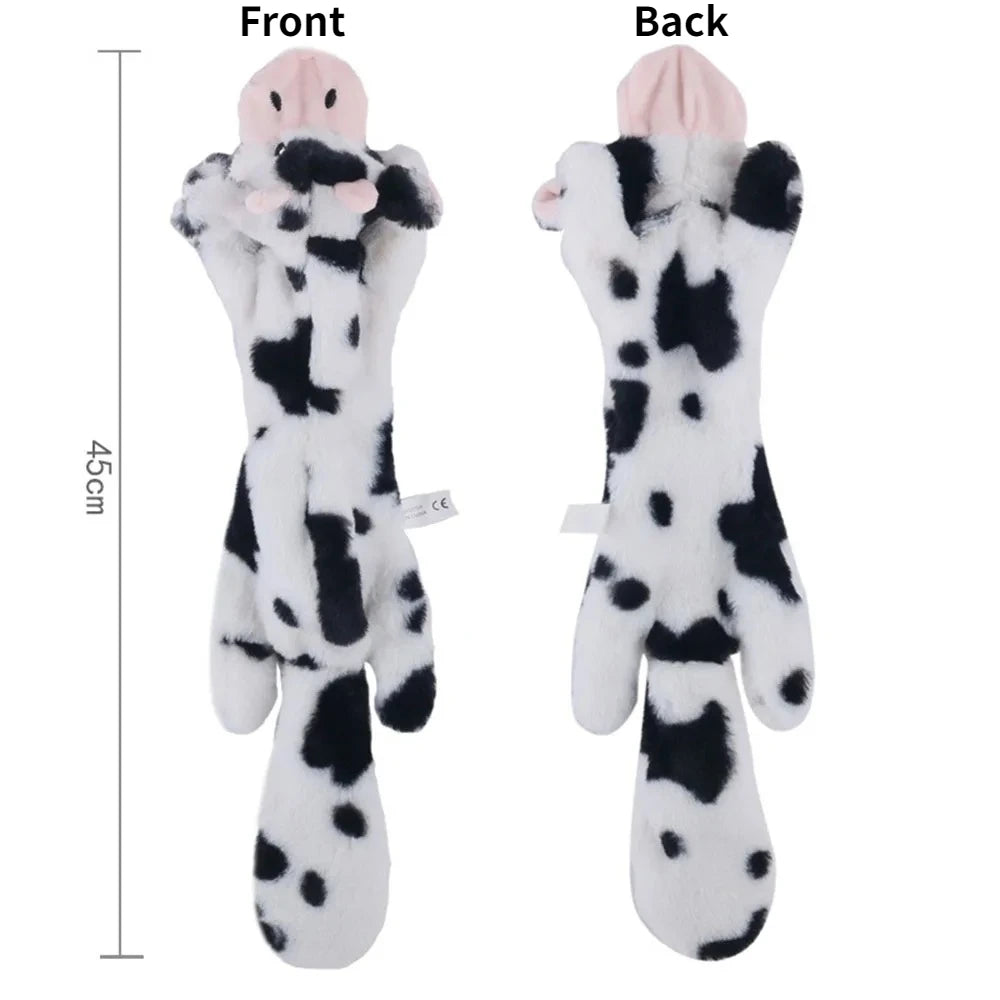 Cow squeaky dog toy front and back