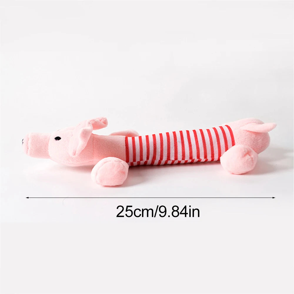 Compact pink pig dog toy, approximately 25 cm