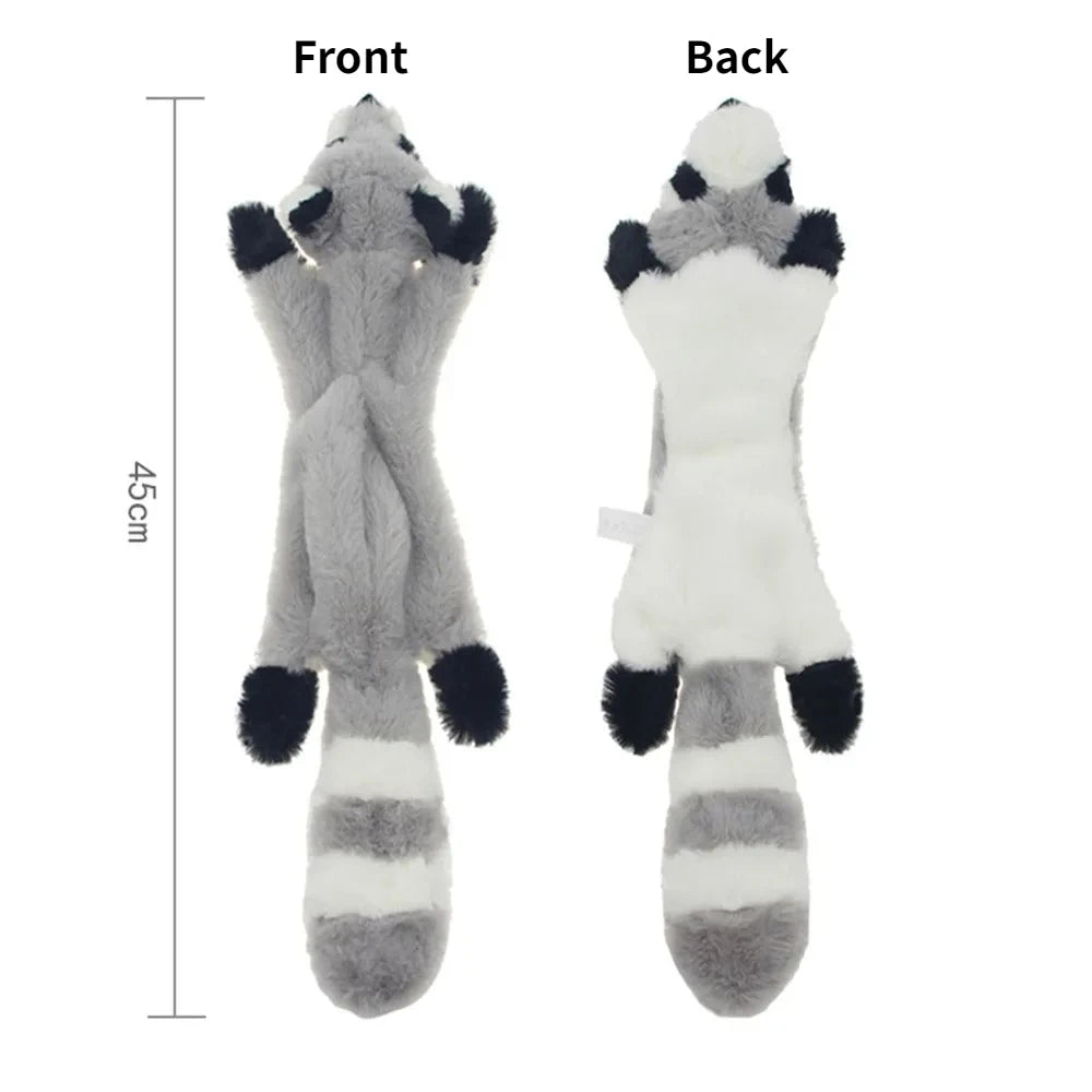 Raccoon squeaky dog toy front and back