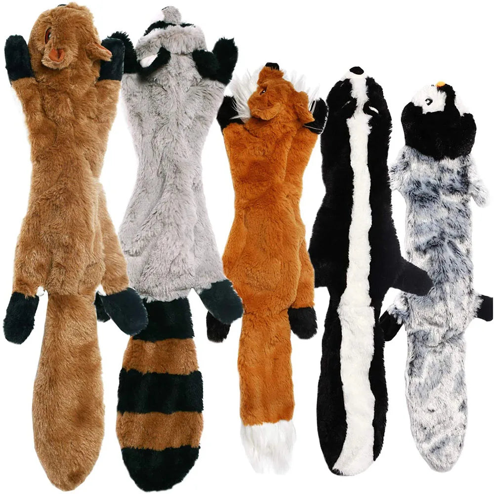 Long animal squeaky dog toy character assortment