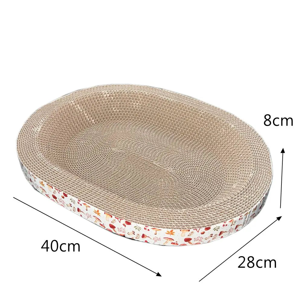 White oval cardboard scratcher dimensions: 40 by 28 by 8 cm