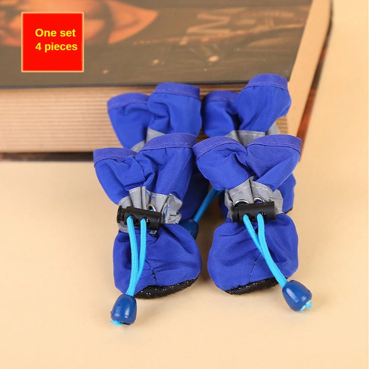Set of four blue dog rain boots
