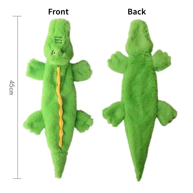 Green crocodile squeaky toy front and back, approximately 45 cm
