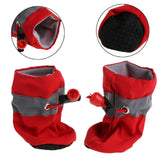 Red rain boot upper, closure and rubber outsole details