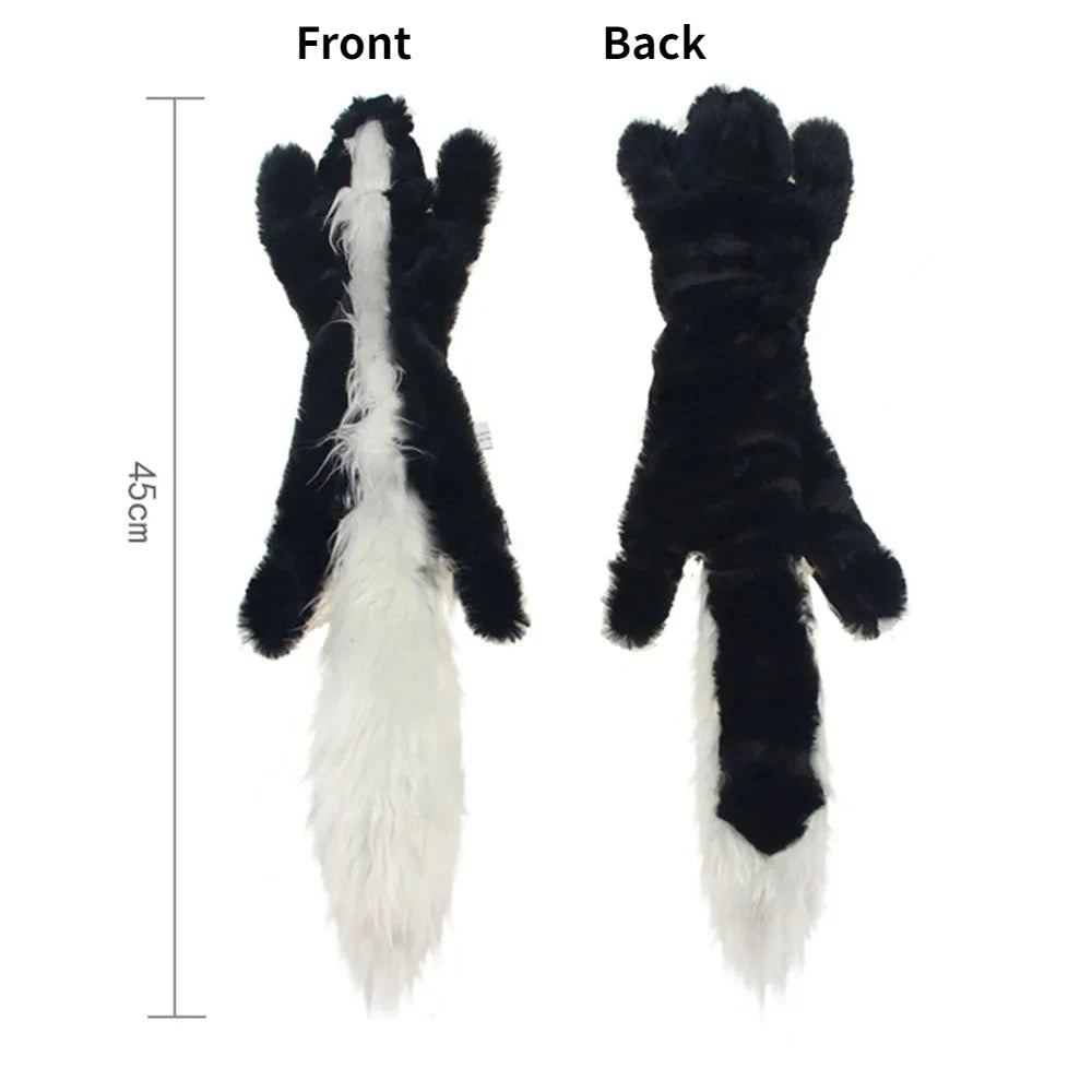 Skunk squeaky dog toy front and back, approximately 45 cm