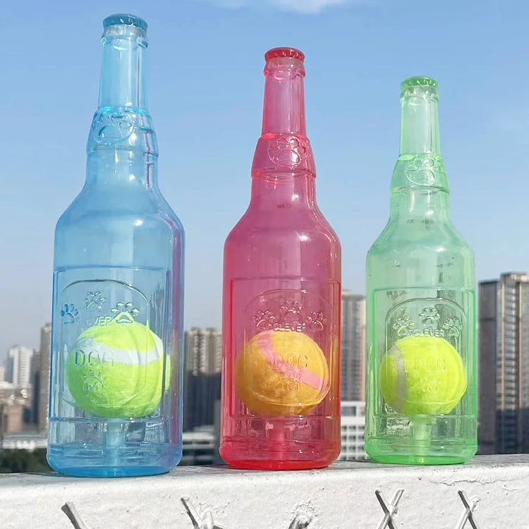 Furiva Bottle-Shaped Squeaky Dog Toy with Tennis Ball from Furiva Pets